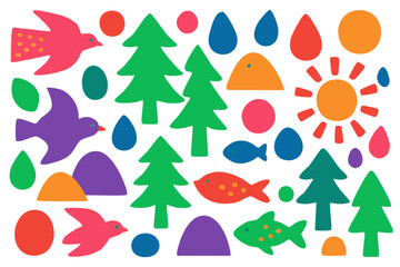 Fototapeta premium Vibrant Nature Doodle Set