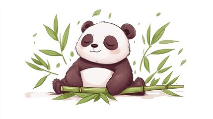 Obraz premium Adorable panda characters, hand-drawn in various poses (sitting, sleeping) with bamboo. Perfect for stickers, clipart, or educational materials. Cute cartoon bear mascot illustrations. 