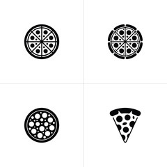 Black and White Pizza Icon Set Whole Pies and a Slice Illustration