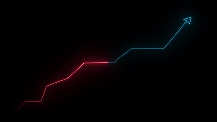 Glowing neon line business graph on black background. Animated Financial Growth Graph. Stock Market Boom, Business Success. - Powered by Adobe