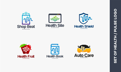 set of health pulse logo designs concept