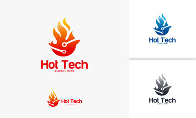 Hot tech logo designs concept, Fire tech logo