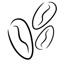 Minimalist black line art illustration of three coffee beans. Clean and elegant vector design, ideal for cafe logos, coffee packaging, beverage branding, and graphic projects. Isolated on a white back