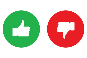 Like and dislike icon set. Like and dislike icon on circle. Thumb up and down icon stock illustration. 