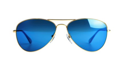 A pair of fashionable aviator sunglasses featuring blue lenses and a gold frame, perfect for sunny outings