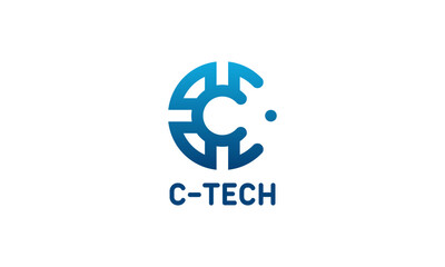 C initial tech logo designs template