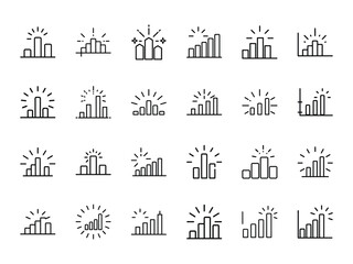 Minimalist Glowing Bar Chart Icon Set for Business Analytics, Finance, Growth Metrics, and Dashboard UI Design