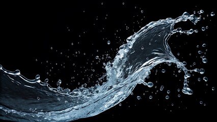 Dynamic water splash with air bubbles on black background