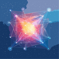 High-tech 3D data grid with glowing circuits, linked digital nodes, and futuristic connections over a dark space background-generative AI