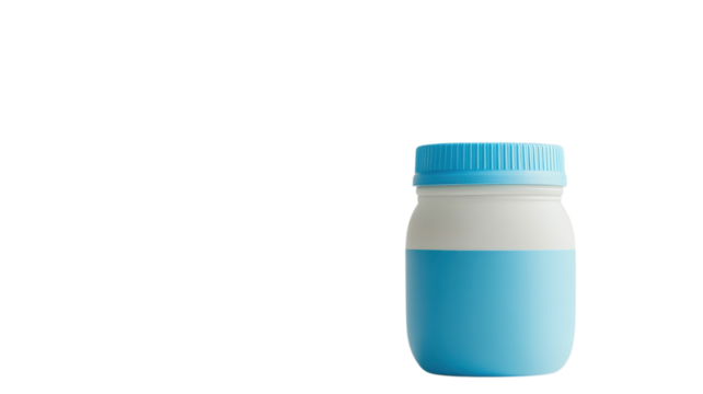 A small container features a light blue lid and a sleek white-blue appearance, emphasizing minimalistic style