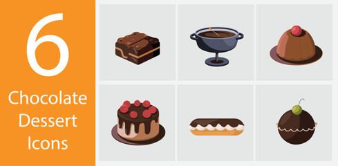 Chocolate Icon Set – 6 Tasty Vector Illustrations for Sweets, Desserts & Food Design