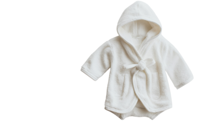 Soft white bathrobe for a baby, perfect for keeping warm and cozy after bathing during cold mornings