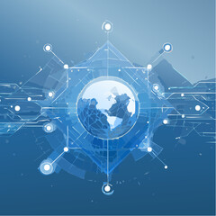 Advanced technology network showing blue data lines, digital nodes, and devices in a dark futuristic space. High-tech 3D abstract visual-generative AI