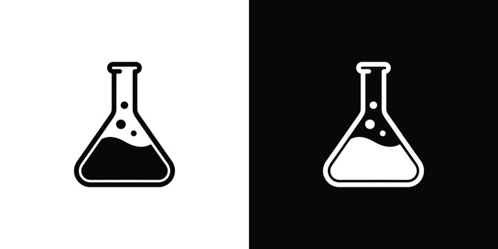 Two Erlenmeyer Flask Icons with Liquid in Black and White Inverted Colors Style - Powered by Adobe
