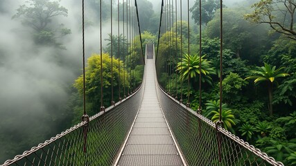 Obraz premium Monteverde Cloud Forest Hanging Bridge, Empty Jungle, Costa Rica, Bright Colors