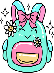 Retro Groovy Cute Cartoon Backpack Illustration with Daisy and Bow