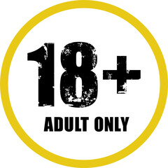 18 sign warning symbol isolated, adults age only, over 18 plus only censored, eighteen age older forbidden adult content