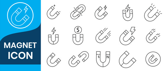 magnet icons button, vector, sign, symbol, logo, illustration, editable stroke, flat design style isolated on white background.