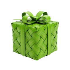 Woven leaf gift box with bow isolated on white background