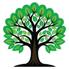 Obraz premium Vector illustration of a healthy green tree with layered leaves isolated on white background