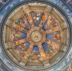 PIACENZA, ITALY - MAY 19, 2025: The cupola with the frescoes of prophets and sybilas in the church Basilica di Santa Maria di Campagna by Pordenone (1530 - 1535)