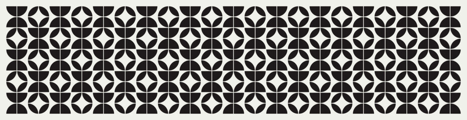 Mid century modern floral geometric pattern in black and white. Graphical illustration for a unique banners, textiles and home décor.	
