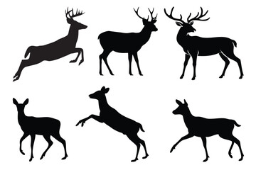 Fototapeta premium Set of deer silhouettes vector standing positions