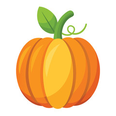 Obraz premium Vibrant orange pumpkin illustration with green stem and leaf suitable for fall harvest season