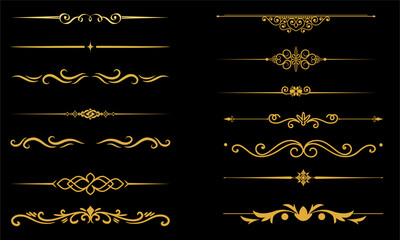 Set of Vintage Decorative Golden Line Dividers &ndash; Elegant Borders, Separators & Underline Elements Vector
