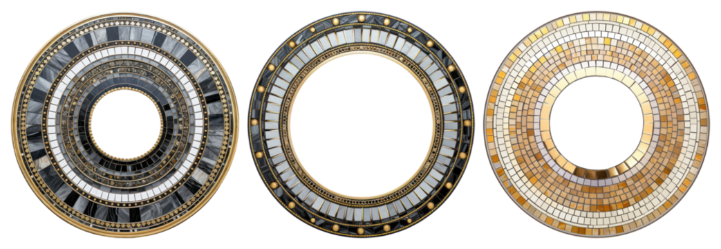 PNG Elegant circular mosaic designs, element set on transparent background