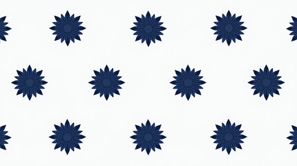 Repeating navy blue flower pattern on a white background