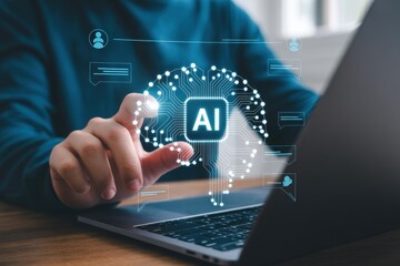 A person interacts with a digital representation of artificial intelligence.