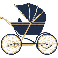 Naklejka premium Old fashioned pram, classic baby carriage or pram on white background