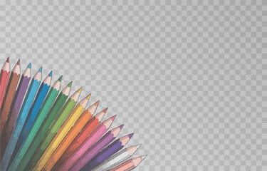 Colorful crayon colored pencil set png. Back to school concept with colorful crayons on isolated transparent background. Vector multicolored pencils illustration.