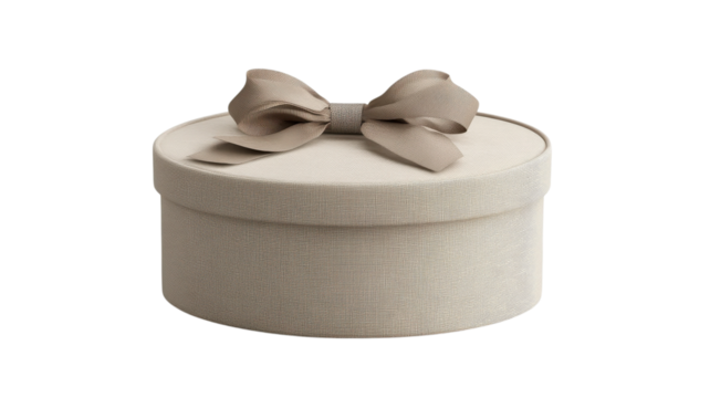 A beautifully designed round gift box adorned with a delicate bow, perfect for celebrating special moments