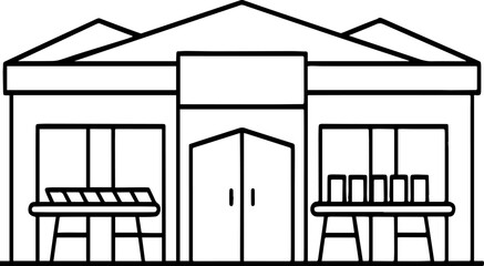 Supermarket outline vector illustration, line art