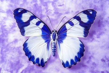 Fototapeta premium Detailed close-up of a beautiful butterfly with intricate blue and white wings.