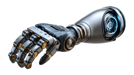 Robotic arm with metallic joints in motion, futuristic industrial design