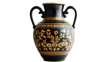 This beautiful vase showcases intricate golden floral patterns on a sleek black surface, exuding elegance