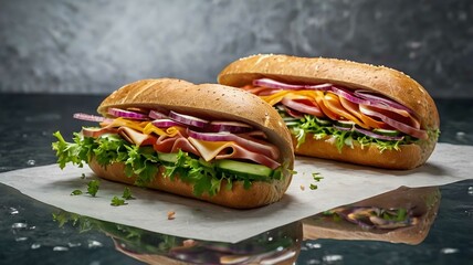 Two fresh submarine sandwiches.