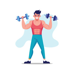 Man Lifting Weights at the Gym Vector illustration