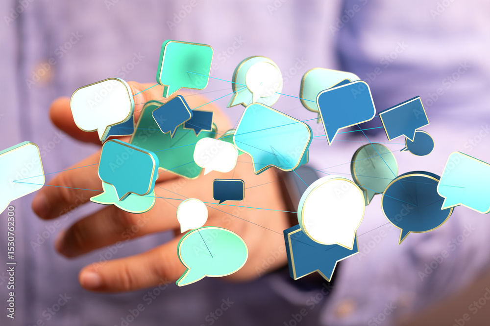 Poster Abstract image of interconnected speech bubbles, symbolizing global communication and networking.