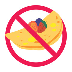 Forbidden sign with flat folded bread icon, no flat folded bread allowed sign, flat folded bread prohibition sign