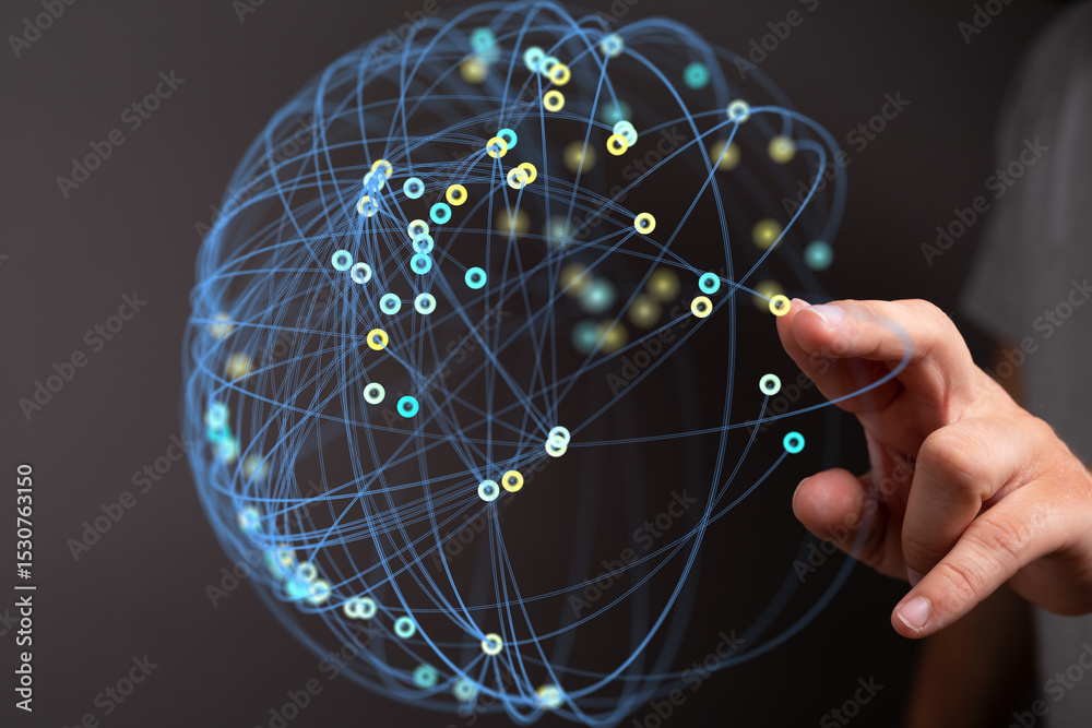 Poster Abstract image depicting a global network, interconnected data points, and digital connections.