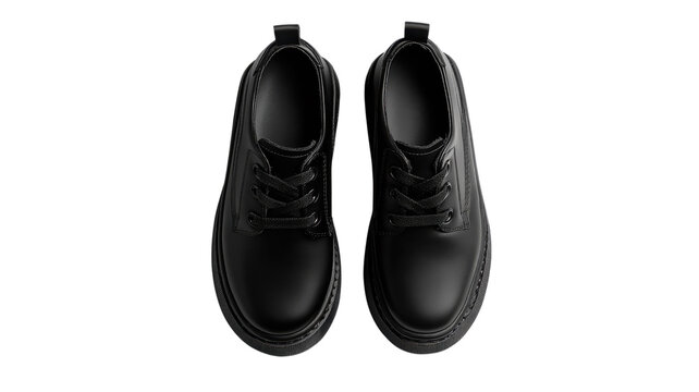 Black leather shoes are arranged neatly on a clean surface, highlighting their modern design and sturdy construction
