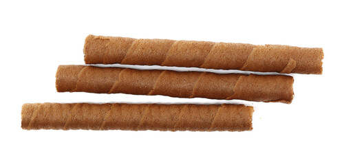 Wafer rolls, Waffle sticks with hazelnut and chocolate cream, isolated on white