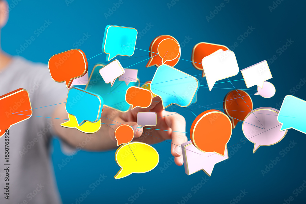Poster Abstract image of interconnected speech bubbles, symbolizing global communication and networking.