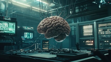 Brain in a futuristic lab