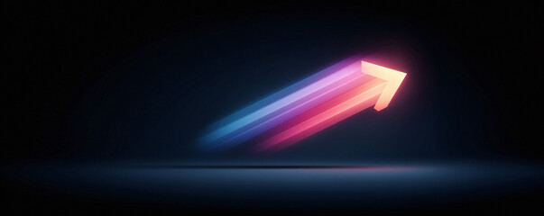 Dynamic, colorful arrow pointing upwards, symbolizing progress and success. The vibrant neon gradient enhances the concept of growth. Perfect for business  tech themes.