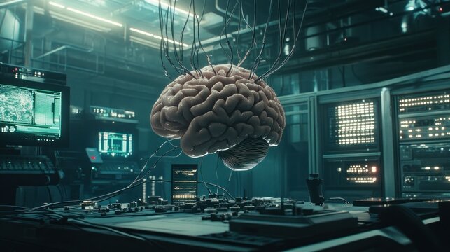 Brain in a futuristic lab